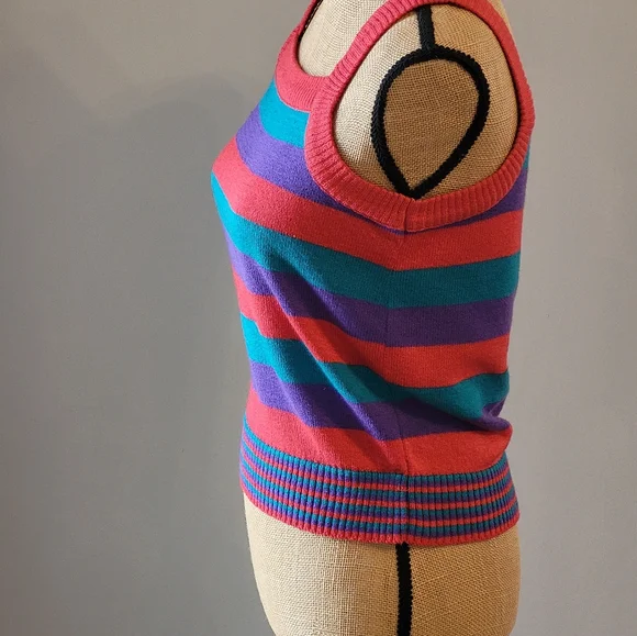 Knit Knit Acrylic & Mohair Striped Cardigan With Matching Knit Tank Top Large - Picture 11 of 15